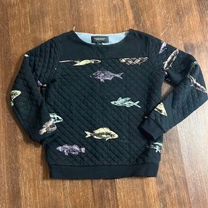 Maison Scotch & Soda quilted fish print zip back sweatshirt